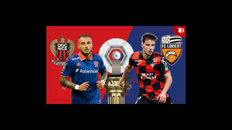 Cầu thủ Nice và Lorient đuổi theo quả bóng trên sân cỏ